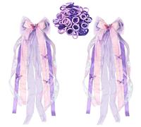 YSDYY 2 Pezzi Nastro E 100 Anelli di Capelli Viola, Accessori per Capelli da Ragazze, Capelli Elastici A Coda di Cavallo, Decorazioni per Acconciature.