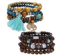 YSDYY 2 Set di Braccialetti di Perle in Legno, Braccialetti A Corda Elastica, Braccialetto Appoggiato retrò, Stile di Gioielli in Stile Boho.