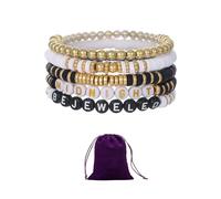 YSDYY 5 braccialetti elasticizzati con 1 borsa portaoggetti, braccialetti ispiratori, braccialetti dell'amicizia, braccialetti con perline dell'alfabeto, braccialetti a strati, adatti per vacanze,