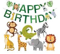 YSDYY 7 Pezzi Jungle Animal Aluminium Filmballons E 1 Pezzo di Bandiera da Disegno, Decorazioni dei Cartoni Animati, Decorazioni per Feste, Decorazioni per Bambini per Bambini.