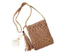 YSDYY Borsa a Tracolla Monospalla da Donna in Paglia, da Spiaggia per Tutto l'Estate, per il Tempo Libero Con Nappe e Ciondolo Accessorio Conchiglia (Marrone Chiaro)