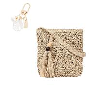 YSDYY Borsa di Paglia Monospalla da Donna, Tracolla da Spiaggia per l'Estate, Cava Con Frange Beige Casual, Ciondolo Accessorio Conchiglia
