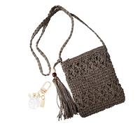 YSDYY Borsa Monospalla in Paglia da Donna, Tracolla da Spiaggia per l'Estate, Tempo Libero con Nappa, Ciondolo Accessorio Conchiglia (Marrone Scuro)