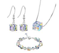 YSDYY Set di 3 gioielli in cristallo, bracciali colorati, collane, orecchini, bracciali quadrati di cristallo, accessori raffinati e versatili, gioielli adatti per le donne, 8 mm, Argento