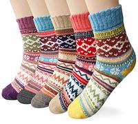 YSense Snug 5 Paia Calze Donna Lana, Calze Di Invernali, Calzini Termiche Divertenti, Calze di Lana Vintage Natalizi Fantasia