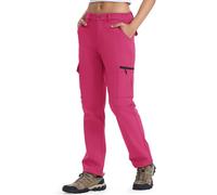 YSENTO Pantaloni da trekking da donna, in softshell, da trekking, invernali, foderati, impermeabili, funzionali, rosa rossa, S