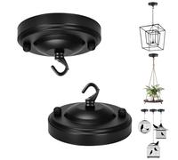 YSGUYILT 2 Pezzi Rosone Lampadario Soffitto Metallo Nero Lampada a Piastra a Gancio per Sospensione,La Decorazione Della Lampada Lamp,Piante da Appendere,Cesto Pensile per Gatti-(2 Pezzo)