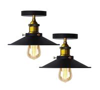 YSGUYILT Lampada da Soffitto Vintage Ombrello Plafoniera Metallica 2 pezzi, Stile Industriale, E27 Senza Lampadina, Diametro 22 cm, Nero