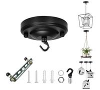 YSGUYILT Rosone Lampadario Soffitto Metallo Nero Lampada a Piastra a Gancio per Sospensione,La Decorazione Della Lampada Lamp,Piante da Appendere,Cesto Pensile per Gatti-(1 Pezzo)