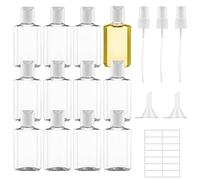 Ysimple 12PCS Flaconi da Viaggio 60ml,Trasparente Bottiglie di Viaggio,Contenitori Viaggio Liquidi con 2 Piccoli Imbuti e 1 Etichetta Adesiva Adesiva,2 Testine Spray,per Shampoo Creme Lozioni Liquide