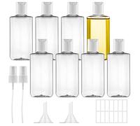 Ysimple 8PCS Flaconi da Viaggio 100ml,Trasparente Bottiglie di Viaggio,Contenitori Viaggio Liquidi con 2 Piccoli Imbuti e 1 Etichetta Adesiva Adesiva,2 Testine Spray,per Shampoo Creme Lozioni Liquide