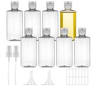 Ysimple 8PCS Trasparente Flaconi da Viaggio,Bottiglie di Viaggio 100ml,Contenitori Viaggio Liquidi con 2 Piccoli Imbuti e 1 Etichetta Adesiva Adesiva,2 Testine Spray,per Shampoo Creme Lozioni Liquide