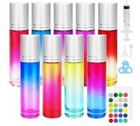 Ysimple 9 Pezzi Roll on Vuoto per Oli Essenziali 10 ml,Colorato Roll On Bottiglie di Vetro per Olio Essenziale con Sfere in Acciaio Inox per Oli Essenziali,Profumi,Cosmetici,Massaggi,Aromaterapia
