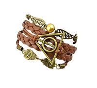 ysister I Doni della Morte Bracciale in Pelle PU con Ali e Gufi da Boccino Dorati Intrecciato, per Uomo e Donna, Regalo per Gli Innamorati