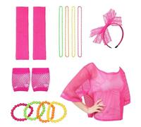 YSJCHEBS 1 Abito Rosa, 4 Braccialetti, Abbigliamento Neon, Costume Anni '90, Costume Anni '80, Costume da Donna Rosa, Abito da Festa