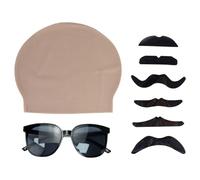 YSJCHEBS 1 Cappello per Testa Calva con 6 Barbe Finte, 1 Occhiali da Sole, Cappello in Lattice per Testa Calva, Cappello per Trucco Testa Calva, Adatto per Feste A Tema E Giochi di Ruolo