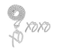 YSJCHEBS 1 Collana con Ciondolo con Lettera E 1 Paio di Orecchini, Collana Hip Hop, Gioielli di Tendenza, Collana con Borchie di Strass, Accessori di Abbigliamento