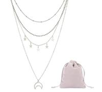 YSJCHEBS 1 Collana con Stella E Luna, 1 Borsa per Gioielli, Collana Multistrato da Donna, Catena con Clavicola Regolabile, Accessori di Bigiotteria Personalizzati