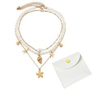 YSJCHEBS 1 Collana di Perle E 1 Borsa per Gioielli, Collana Boho, Collana di Perle Finte, Collana con Ciondolo Vintage, Collana da Spiaggia
