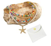 YSJCHEBS 1 Collana di Perline Colorate E 1 Borsa per Gioielli, Collana A Strati, Collana Boho, Collana Vintage, Collana con Ciondolo