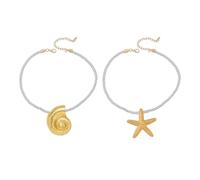YSJCHEBS 1 Collana di Stelle Marine E 1 Collana di Conchiglie, Collana di Elementi Marini, Collana Creativa, Collana con Ciondolo in Corda Intrecciata, Collana di Moda, Accessori di Abbigliamento