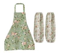 YSJCHEBS 1 Grembiule Floreale, 1 Paio di Maniche Floreali, Grembiule con Stampa Floreale, Grembiule per La Casa, Grembiule da Cucina, Grembiule con Tasche Grandi, Grembiule da Giardino