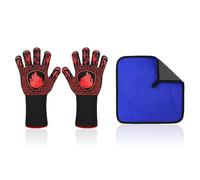 YSJCHEBS 1 Paio di Guanti da Forno, 1 Straccio, Guanti da Forno in Silicone Antiscivolo, Guanti Protettivi Resistenti alle Alte Temperature E al Calore, Guanti da Cucina per L'Orto