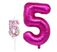 YSJCHEBS 1 Pezzo di Candela Numero 5 E 1 Pezzo di Palloncino Numero 5, Candeline di Compleanno per Bambini, Candele Dolci, Accessori per Feste di Compleanno per Bambini