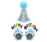 YSJCHEBS 1 Pezzo di Cappello per Il Primo Compleanno del Bambino, 1 Pezzo di Occhiali di Buon Compleanno, Corona di Compleanno Glitterata, Decorazioni di Compleanno per Ragazzi E Ragazze