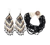 YSJCHEBS 1 Pezzo di Orecchini con Nappe di Perline di Riso Colorate, 1 Pezzo di Braccialetto di Perline di Riso, Orecchini di Perle da Donna, Orecchini da Donna Africani, Orecchini in Stile Bohémien