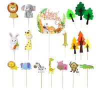 YSJCHEBS 1 Set di Decorazioni per Torta di Compleanno A Tema Animale di 1 Anno, Decorazione per Torta di Compleanno di 1 Anno, Decorazione per Torta della Giungla
