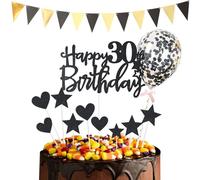 YSJCHEBS 1 Set di Inserti per Torta di Compleanno E 1 Pezzo di Striscione di Compleanno, Decorazioni per Torte, Decorazioni per La Festa del 30° Compleanno, Forniture per Feste di Compleanno