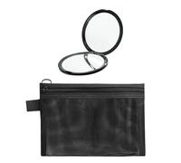 YSJCHEBS 1 Specchio Compatto, 1 Borsa Per Cosmetici, Specchio Ingranditore Da Viaggio, Nero, Taglia Unica, Modern, Portatile, Rotondo, ABS, Vetro, Senza Cornice, Per Viaggi E Uso Quotidiano