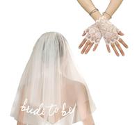 YSJCHEBS 1 Velo Bianco, 1 Paio Di Guanti Di Pizzo, Velo Da Sposa, Addio Al Nubilato, Velo Da Comunione Bianco Per Ragazze, Velo Da Sposa Per Il Matrimonio
