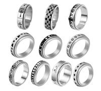 YSJCHEBS 10 Pezzi Spin Twist Anelli Antistress in Acciaio Inossidabile Anelli, Anelli Fidget, Anelli Twist da Donna, Set di Anelli in Argento, Anelli Fidget per L'Ansia