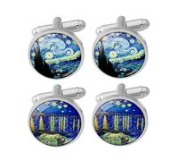 YSJCHEBS 2 Paia di Gemelli con Pittura A Olio di Van Gogh, Gemelli da Uomo, Gemelli di Moda Creativa, Chiodi per Maniche di Camicia, Uomini E Donne Comuni, Fibbia Decorativa per Abbigliamento