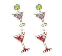 YSJCHEBS 2 Paia Orecchini in Vetro di Vino con Frutta, Orecchini di Perle Tempestate di Diamanti, Orecchini Pendenti da Donna, Orecchini novità, Orecchini Moda Personalizzati, Gioielli Creativi