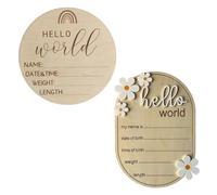 YSJCHEBS 2 Pezzi Souvenir per Bambini Hello World Logo Trucioli di Legno Bacheca per Lettere per Neonati Bacheca per Trucioli di Legno per Baby Shower Bacheca Creativa