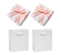 YSJCHEBS 2 Scatole Regalo Con Fiocco Rosa, 2 Borsette Bianche, Scatola Portagioielli Con Coperchio, Scatola Regalo Piccola Classica Semplice, Scatola Regalo Con Collana E Braccialetto
