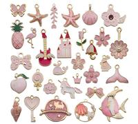 YSJCHEBS 31 Pezzi di Accessori per Collane con Ciondolo Goccia di Olio Rosa Carino Set di Ciondoli Fai da Te Set di Ciondoli in Smalto in Lega Che Creano Gioielli Ciondolo Intarsiato in Oro