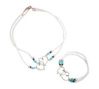 YSJCHEBS Bracciale di Perle d'Amore da 1 Pezzo E Collana di Perle A Cuore da 1 Pezzo, Gioielli Elastici, Gioielli Vintage di Moda, Gioielli Boho