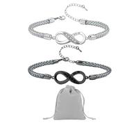 YSJCHEBS Braccialetti Da 2 Pezzi, Custodia Per Gioielli Da 1 Pezzo, Braccialetti Regolabili Unisex, Braccialetti Dell'Amicizia A Forma Di Otto, Braccialetti Per Coppie, Nero