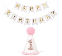 YSJCHEBS Cappello da Compleanno per Bambini da 1 Pezzo, Striscione di Buon Compleanno da 1 Pezzo, Corona per Il Primo Compleanno, Corona di Feltro Carina, Cappello da Festa di Compleanno per Bambini