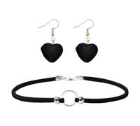 YSJCHEBS Collana A Cerchio Nero da 1 Pezzo, 1 Paio di Orecchini A Cuore, Girocollo da Donna, Girocollo Nero, Girocollo in Velluto Nero, Girocollo E Cintura da Donna