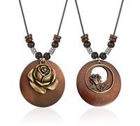 YSJCHEBS Collana con Elementi Floreali 2 Pezzi, Collana con Ciondolo in Legno, Collana Vintage, Collana da Donna, Collana in Stile Bohémien