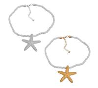YSJCHEBS Collana con Stelle Marine 2 Pezzi, Collana con Elementi Oceanici, Collana con Ciondolo, Collana per Feste in Spiaggia, Collana con Corda Intrecciata alla Moda, Accessori di Abbigliamento