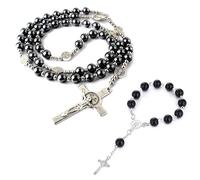YSJCHEBS Collana Croce 1 Pezzo, Braccialetto Croce 1 Pezzo, Catena del Rosario, Catena del Rosario per Uomini, Rosario per Auto, Rosario Personalizzato, Collana Cattolica