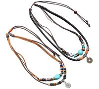 YSJCHEBS Collana di Perle Vintage Multistrato in Pelle PU, Boho Stile - 2 Pezzi, Accessori di Abbigliamento