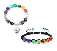 YSJCHEBS Confezione da 2 Braccialetti Energetici Yoga Colorati, Braccialetti con Perline per Donna, Braccialetti di Buona Fortuna per Esami, Gioielli per Donna, Braccialetti con Perline