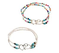 YSJCHEBS Confezione da 2 Cavigliere d'Amore con Perline, Cavigliere Elastiche A Doppio Strato, Cavigliere alla Moda, Cavigliere retrò, Cavigliere Stile Bohémien